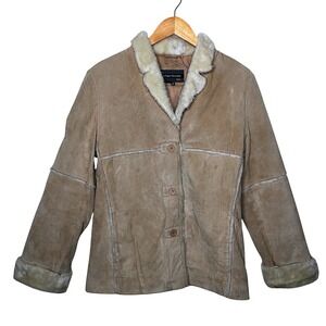 Vintage Michael Michelle Genuine Leather Jacket Faux Fur Trim Buttons Medium Y2K